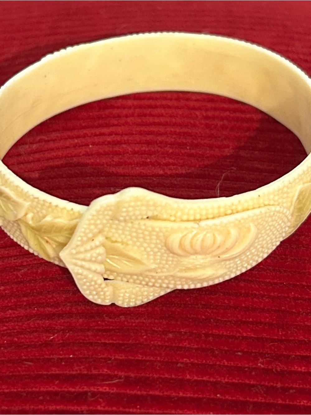 Antique Bakelite Carved Floral Bangle Bracelet - Women Jewelry